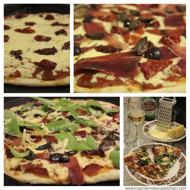 Step by step directions for making an easy, delicious pizza at home. 